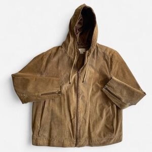 Vintage tan hooded leather jacket